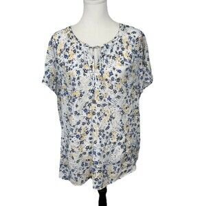 LIZ CLAIBORNE Blouse Women's Plus XXL Floral V Neck Semi Sheer Cottagecore Boho